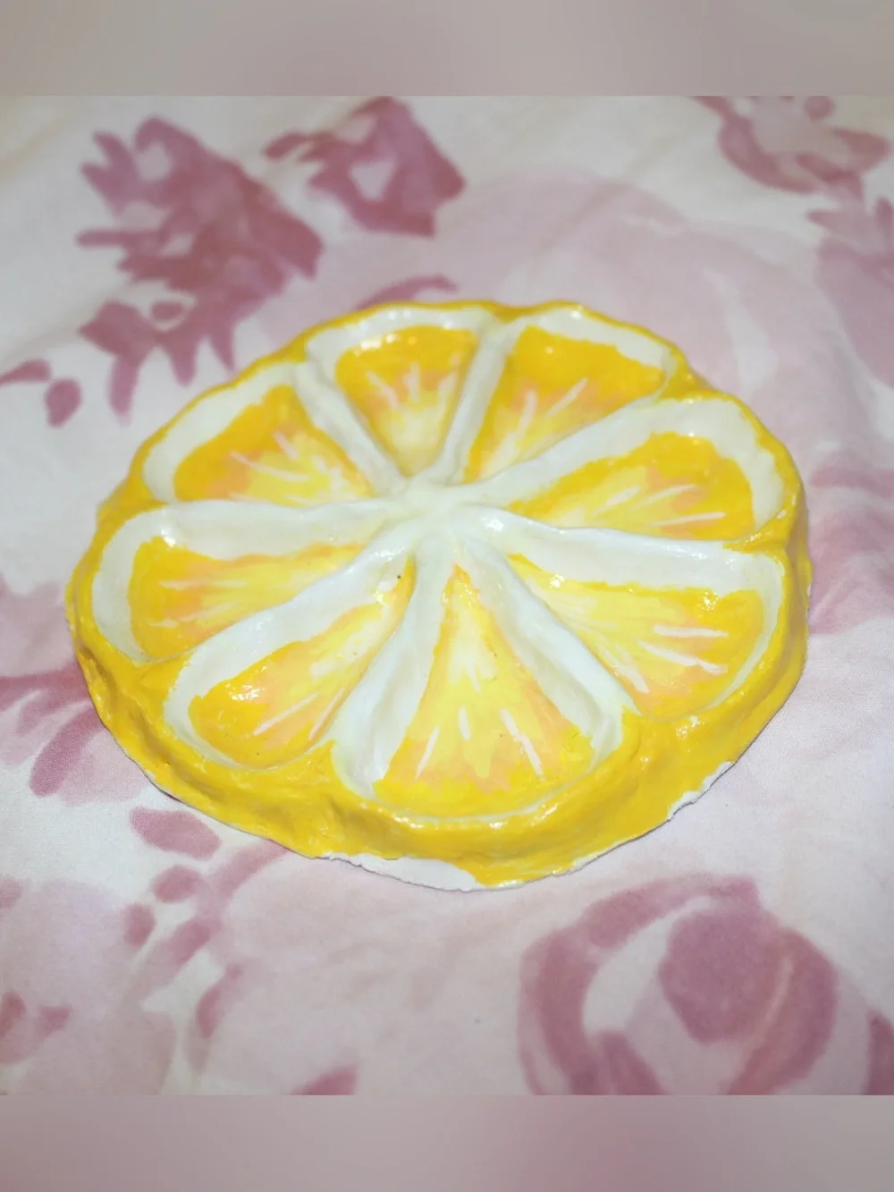 Handmade Lemon Slice Jewelry Dish 🍋 Hand-Painted Clay Trinket Tray